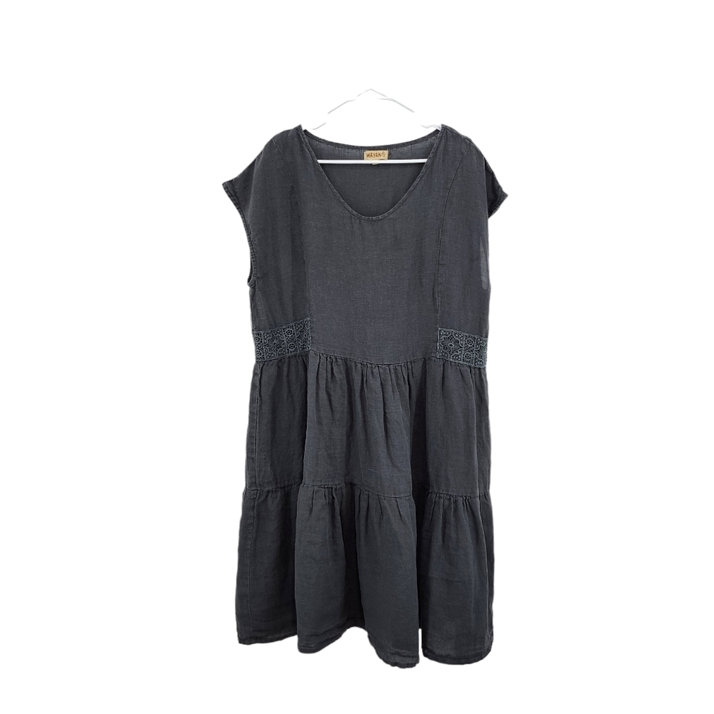 Wayan Women's Washed 100% Linen Tiered Dress - M
